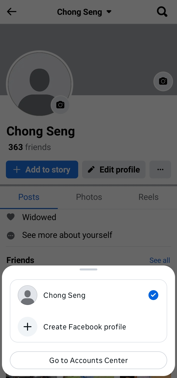Switch profile Facebook 